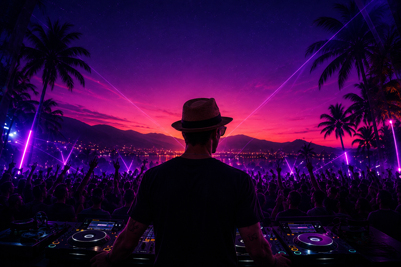 KAIØ playing to a crowd under palm trees
