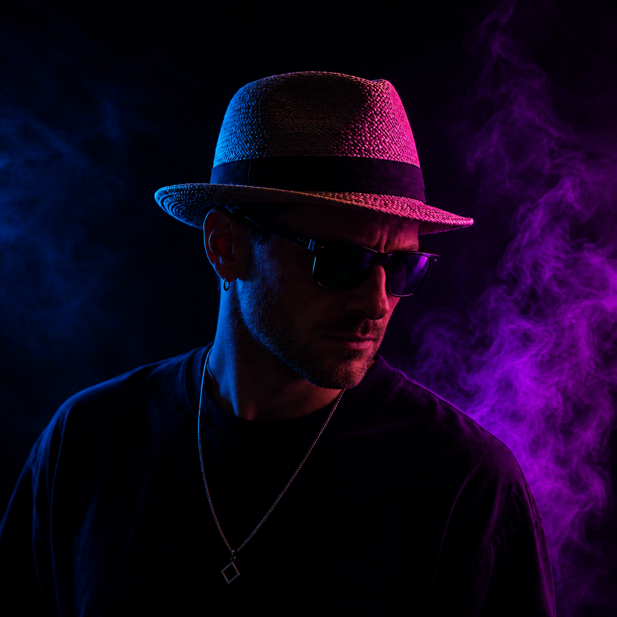 Portrait of KAIØ in neon light